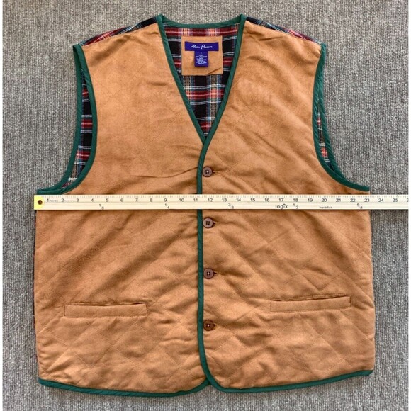Alan Flusser Faux Suede Vest Mens L Plaid Button Vegan Gorpcore Quilted Preppy - Picture 5 of 6